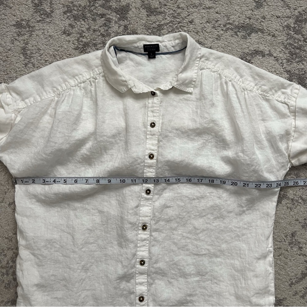 J Crew Baird McNutt White Dress Roll Sleeve Coastal Preppy Irish Linen Large - Picture 7 of 9